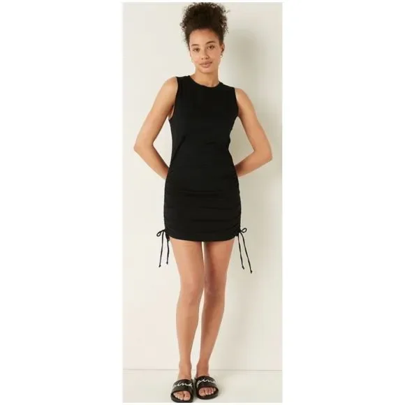 strapless open back dress Fur Hoodie in Tie Dye Pink & Black for Men